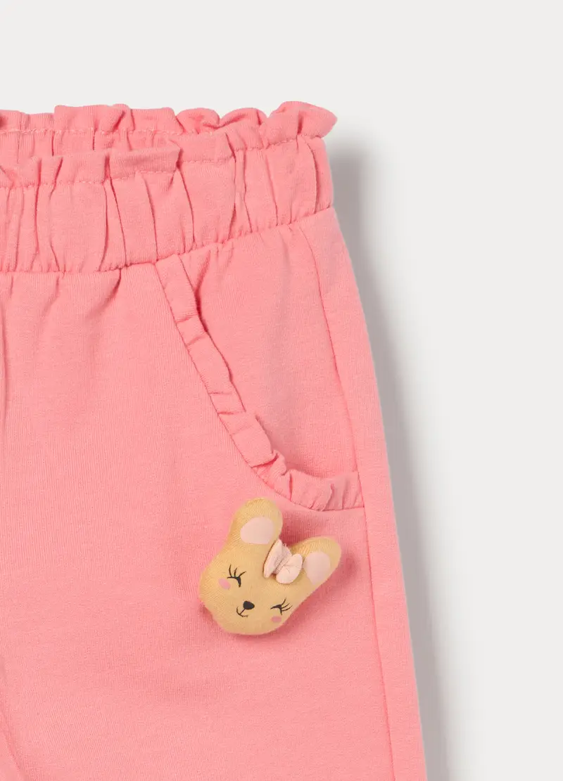 Pantaloni In French Terry Di Cotone Stretch Bimba, Bambina, Rosa pastello miniatura 3