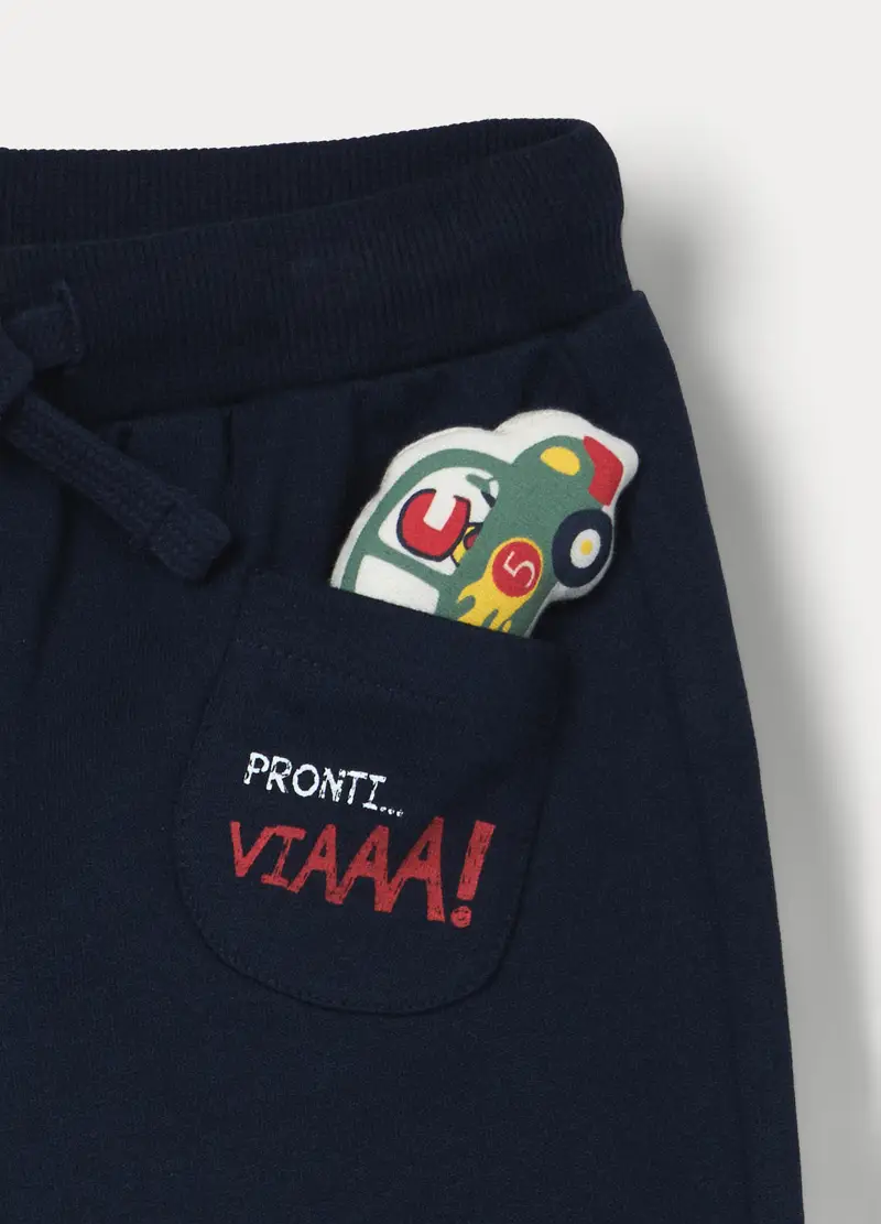 Pantaloni In French Terry Di Puro Cotone Bimbo, Bambino, Blu scuro miniatura 3