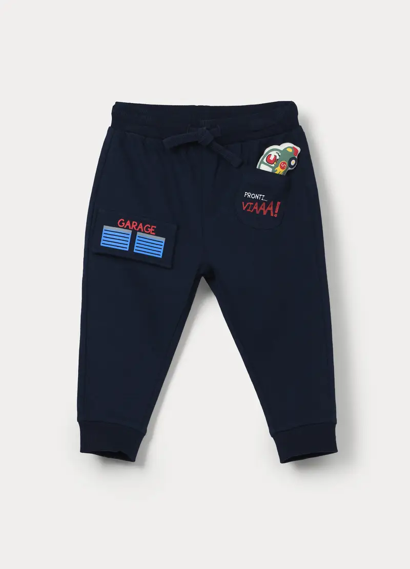 Pantaloni In French Terry Di Puro Cotone Bimbo, Bambino, Blu scuro