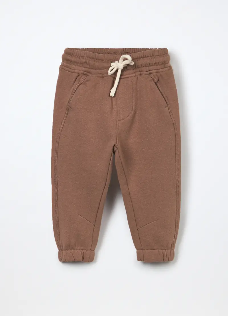 Pantaloni In French Terry Di Puro Cotone Neonato, Bambino, Marrone cioccolato
