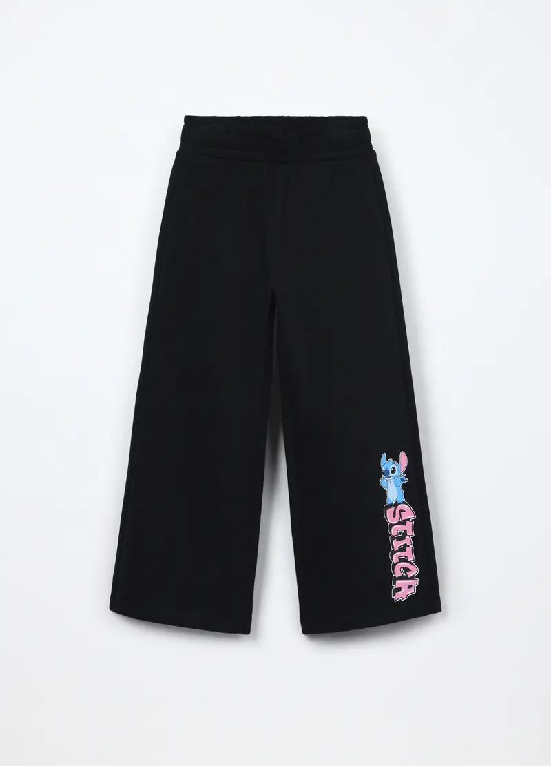 Pantaloni In French Terry Misto Cotone Bambina, Nero