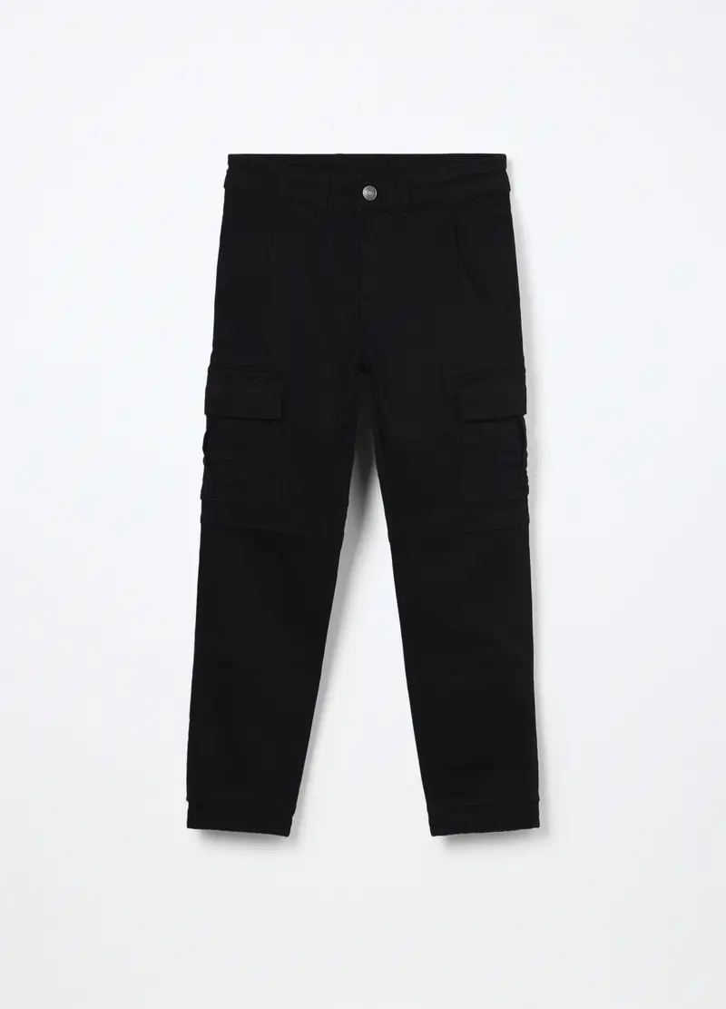 Pantaloni In French Terry Misto Cotone Ragazzo, Bambino, Nero