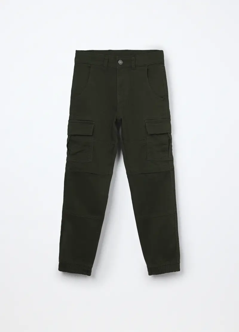Pantaloni In French Terry Misto Cotone Ragazzo, Bambino, Verde scuro