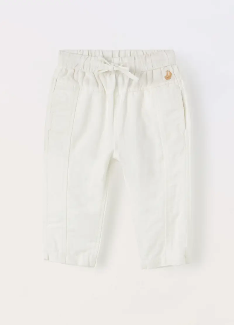 Blukids, Pantaloni In Misto Lino Neonato, Bambino, Bianco, Taglia: 9-12