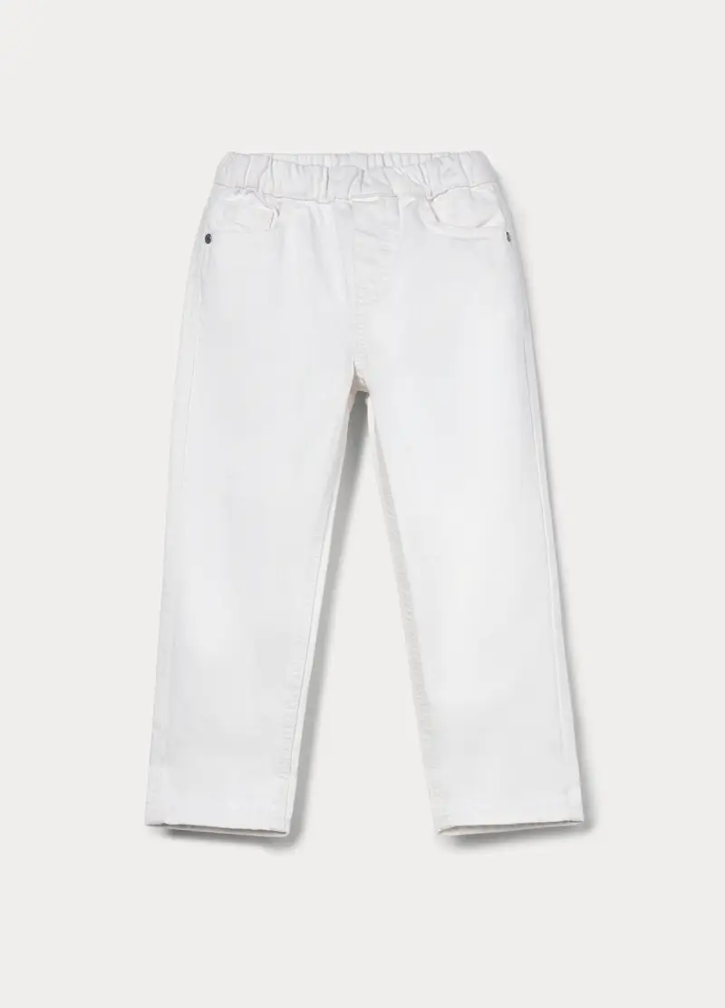Pantaloni In Puro Cotone Bambino, Bianco gesso
