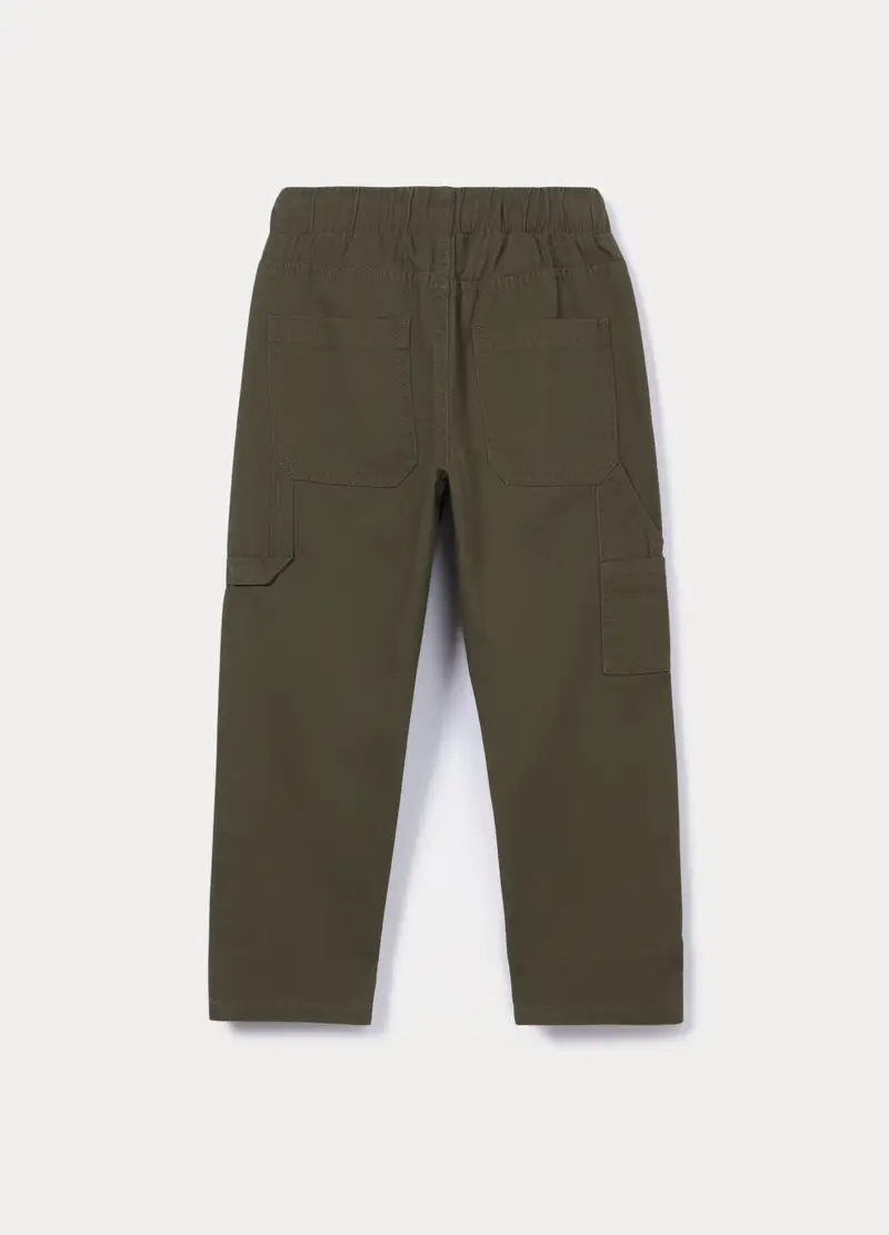 Pantaloni In Puro Cotone Bambino, Verde oliva miniatura 2