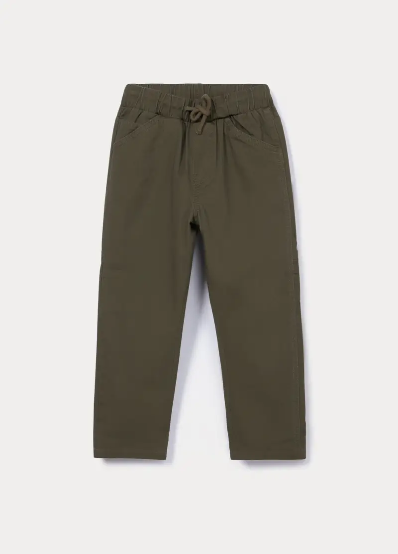Pantaloni In Puro Cotone Bambino, Verde oliva