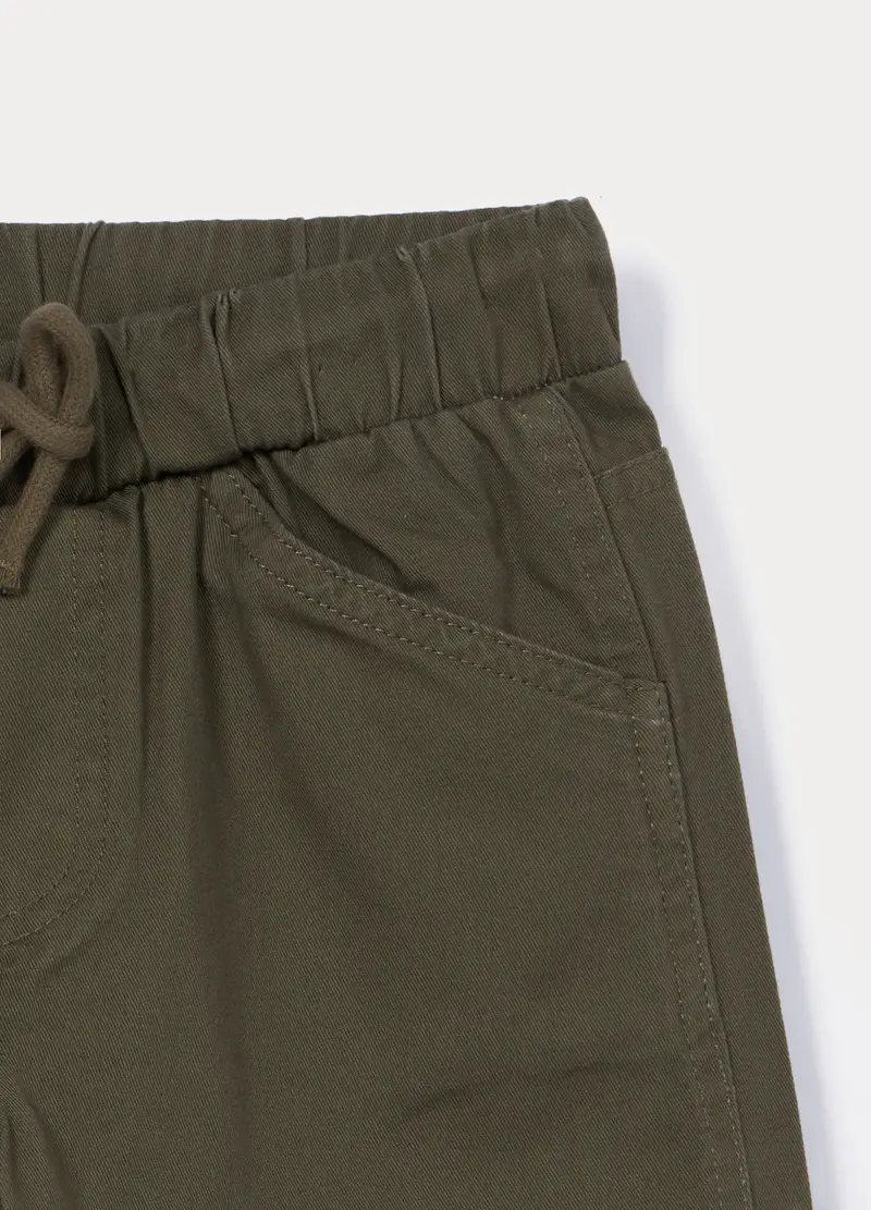 Pantaloni In Puro Cotone Bambino, Verde oliva miniatura 3