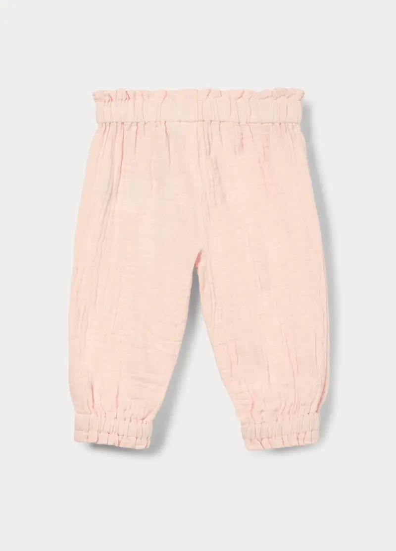 Pantaloni In Puro Cotone Neonata, Rosa pastello miniatura 2