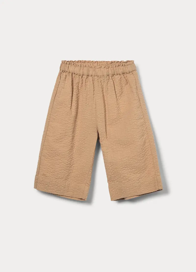 Pantaloni In Puro Cotone Seersucker Bimba, Bambina, Beige chiaro