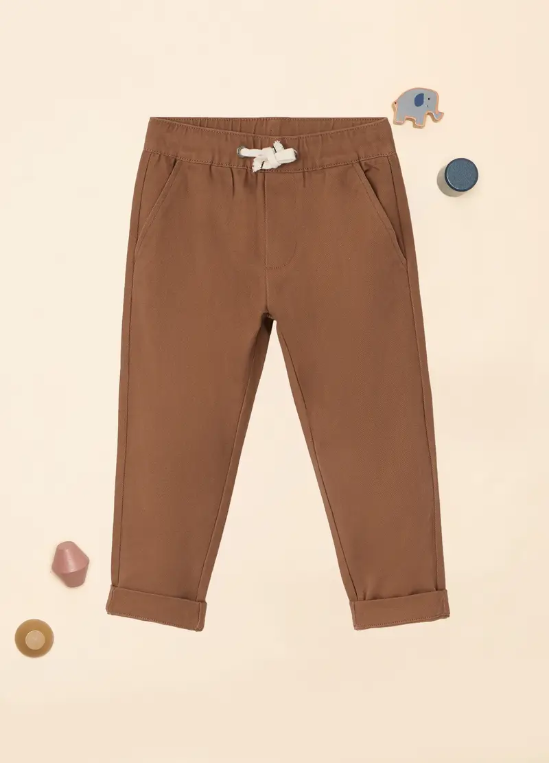 Pantaloni In Twill Di Cotone Stretch Iana Neonato, Bambino, Marrone cioccolato