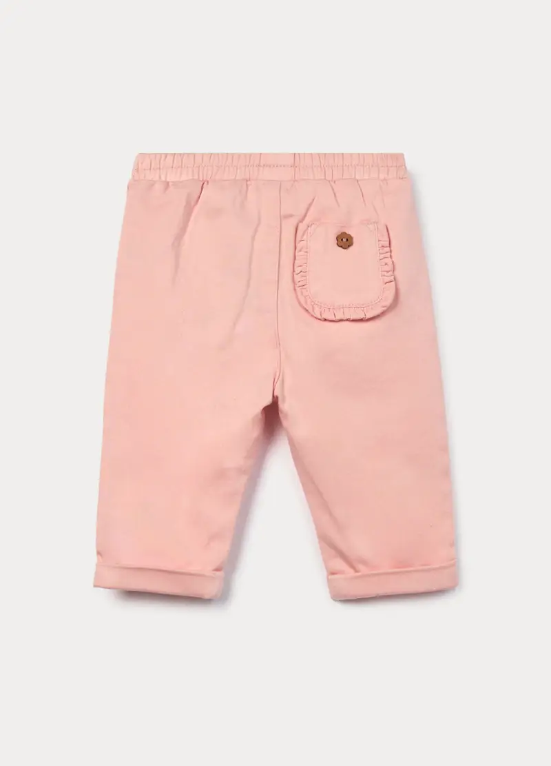 Pantaloni In Twill Misto Cotone Neonata, Rosa pastello miniatura 2