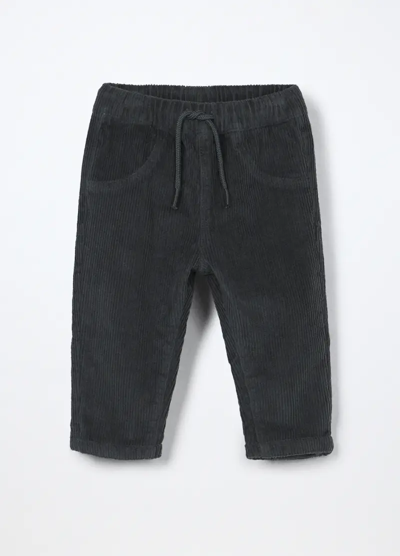 Pantaloni In Velluto A Coste Di Cotone Stretch Neonato, Bambino, Grigio scuro