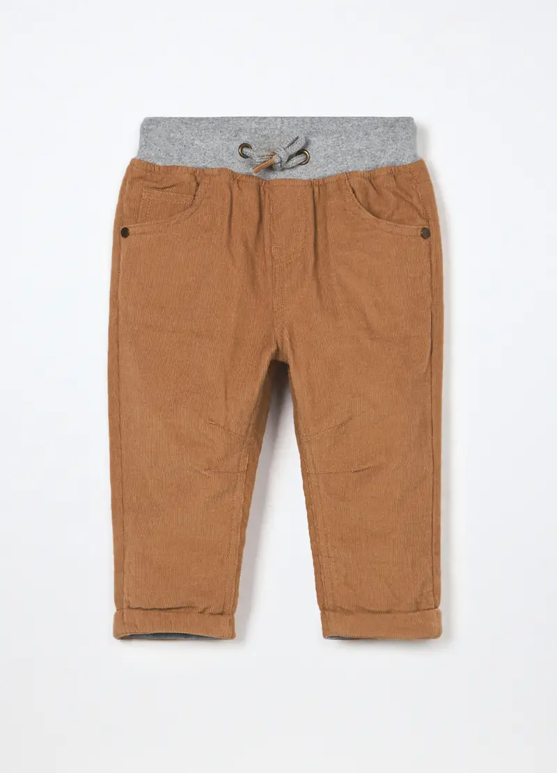 Pantaloni In Velluto A Coste Di Puro Cotone Neonato, Bambino, Marrone chiaro