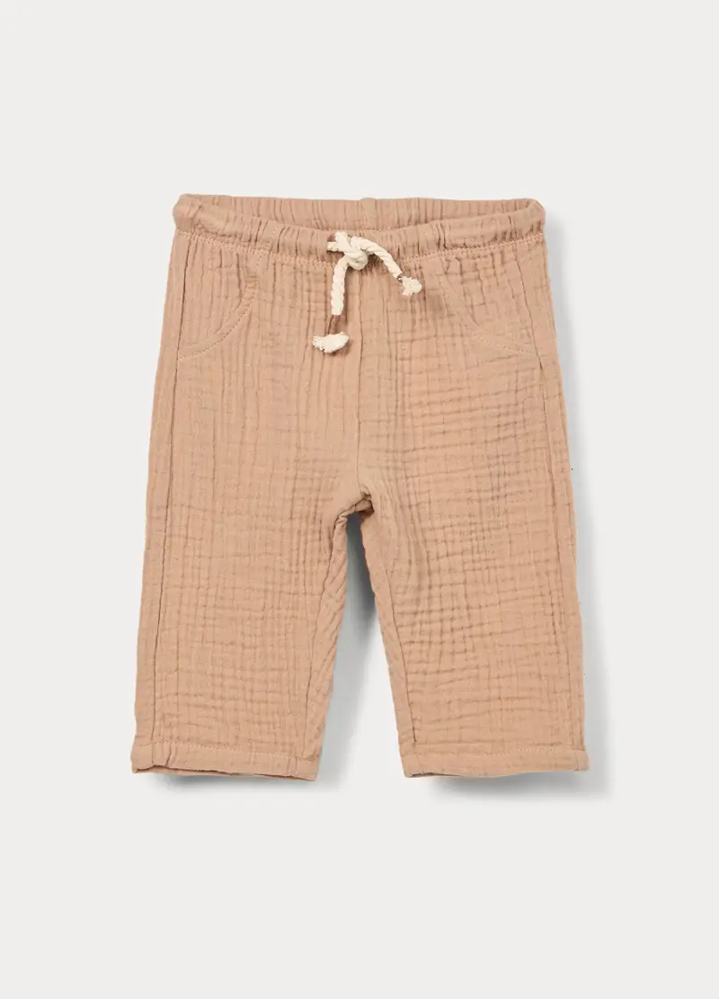 Pantaloni Lunghi In Puro Cotone Neonato, Marrone chiaro