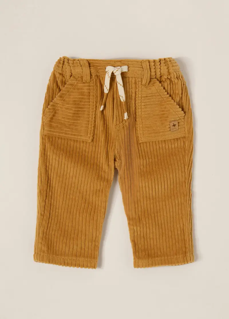 Pantaloni Marroni In Cotone Per Neonato, Giallo caramello miniatura 2