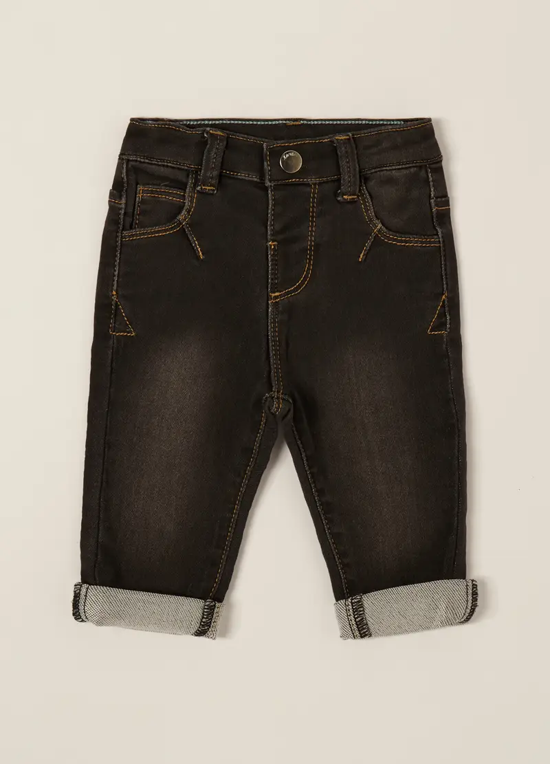 Pantaloni Marroni Per Neonato Con Tasche E Risvolto, Nero canna di fucile