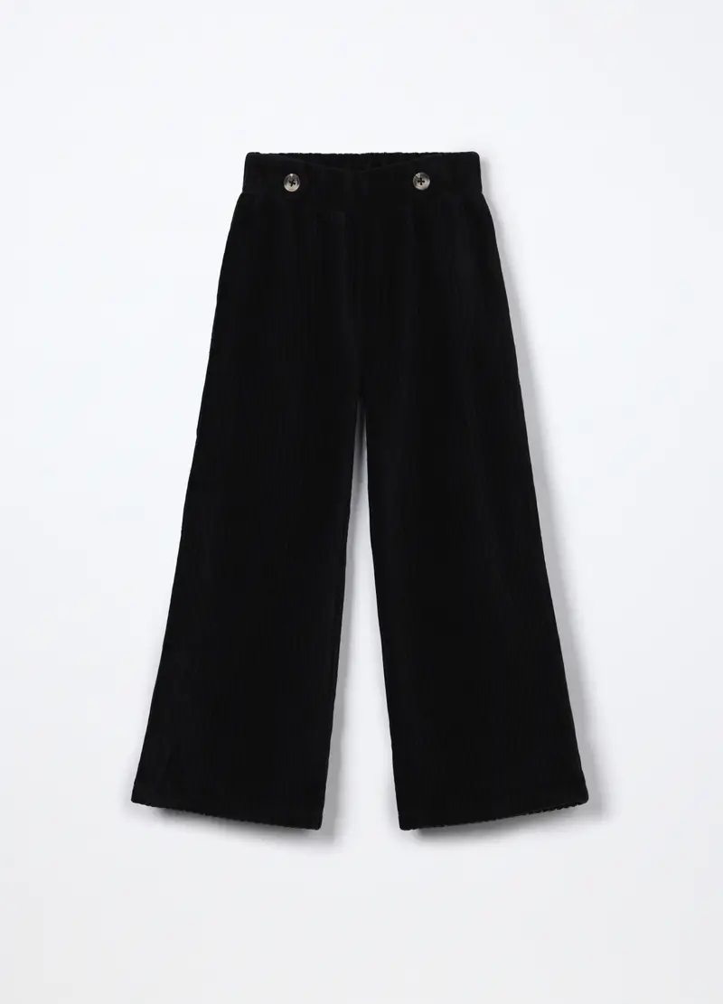 Pantaloni Misto Cotone Velour Bambina, Nero