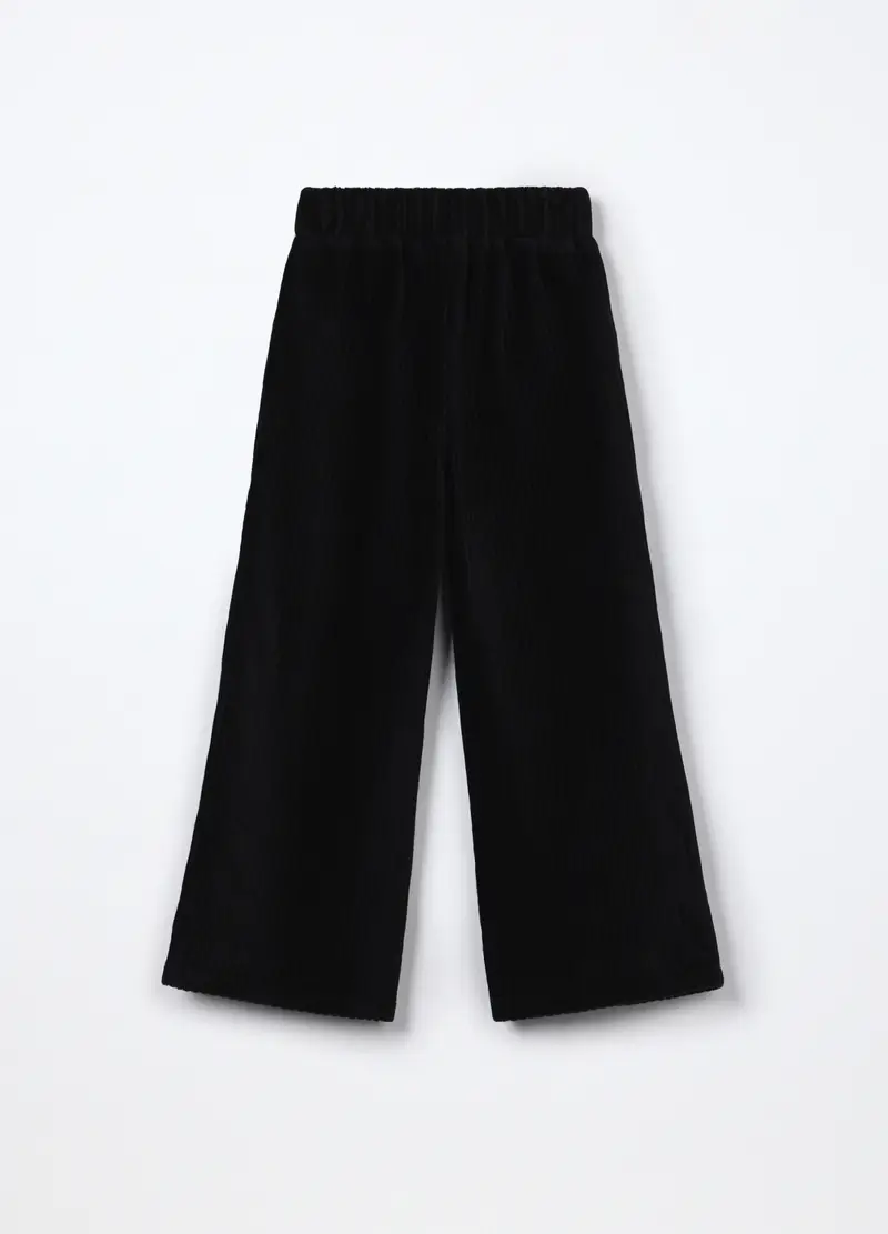 Pantaloni Misto Cotone Velour Bambina, Nero miniatura 2