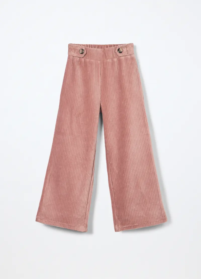 Pantaloni Misto Cotone Velour Bambina, Rosa pastello