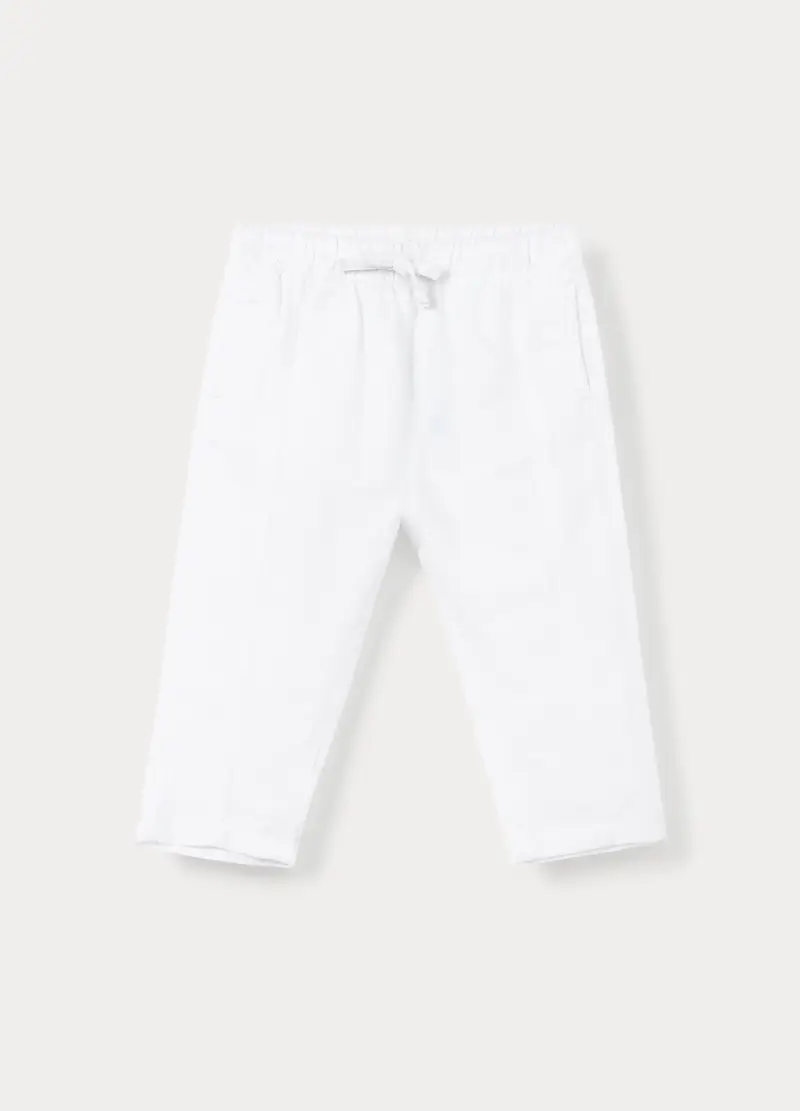 Pantaloni Misto Lino Regular Fit Bimbo, Bambino, Bianco gesso