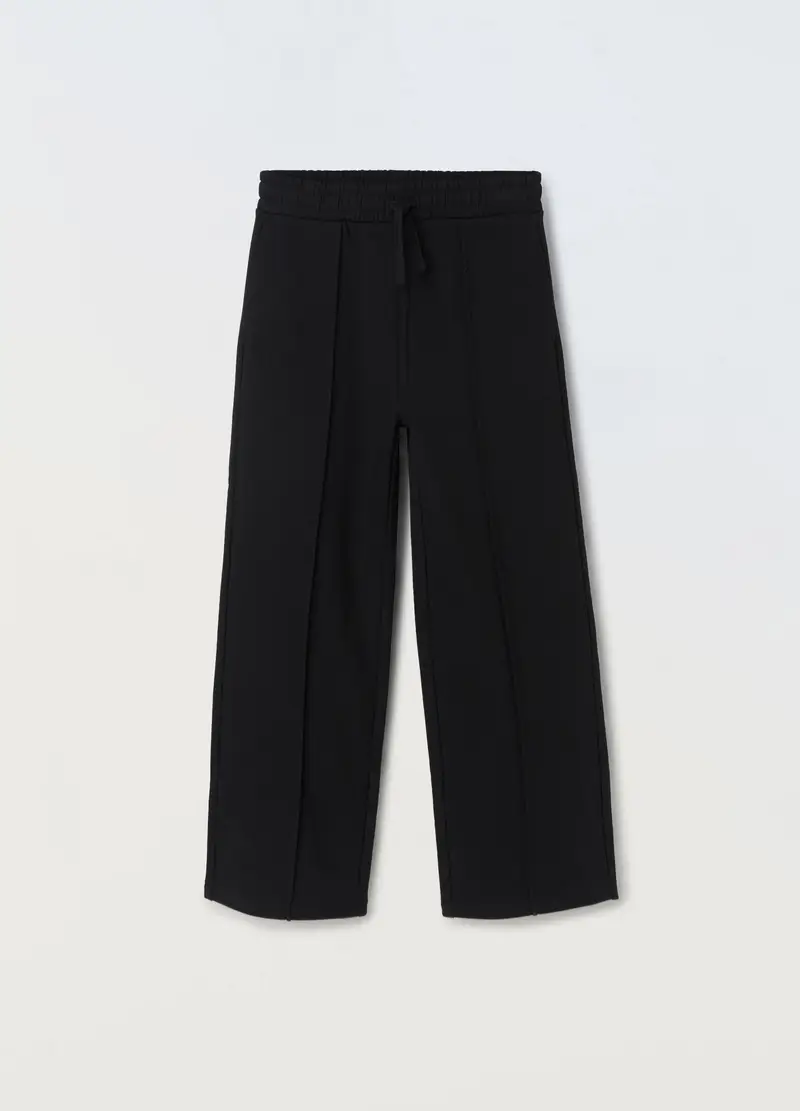 Pantaloni Palazzo In Misto Cotone Ragazza, Bambina, Nero