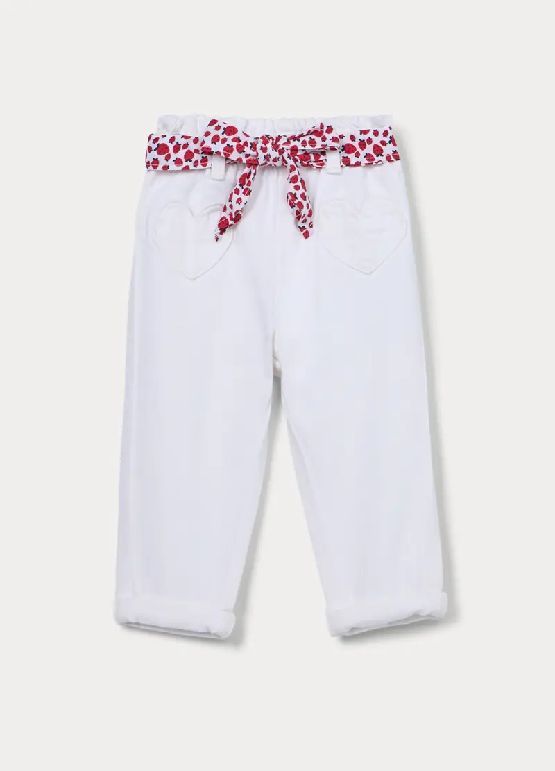 Pantaloni Regular Fit In Twill Di Puro Cotone Bimba, Bambina, Bianco gesso
