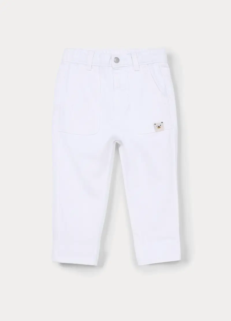 Pantaloni Regular Fit In Twill Di Puro Cotone Bimbo, Bambino, Bianco gesso