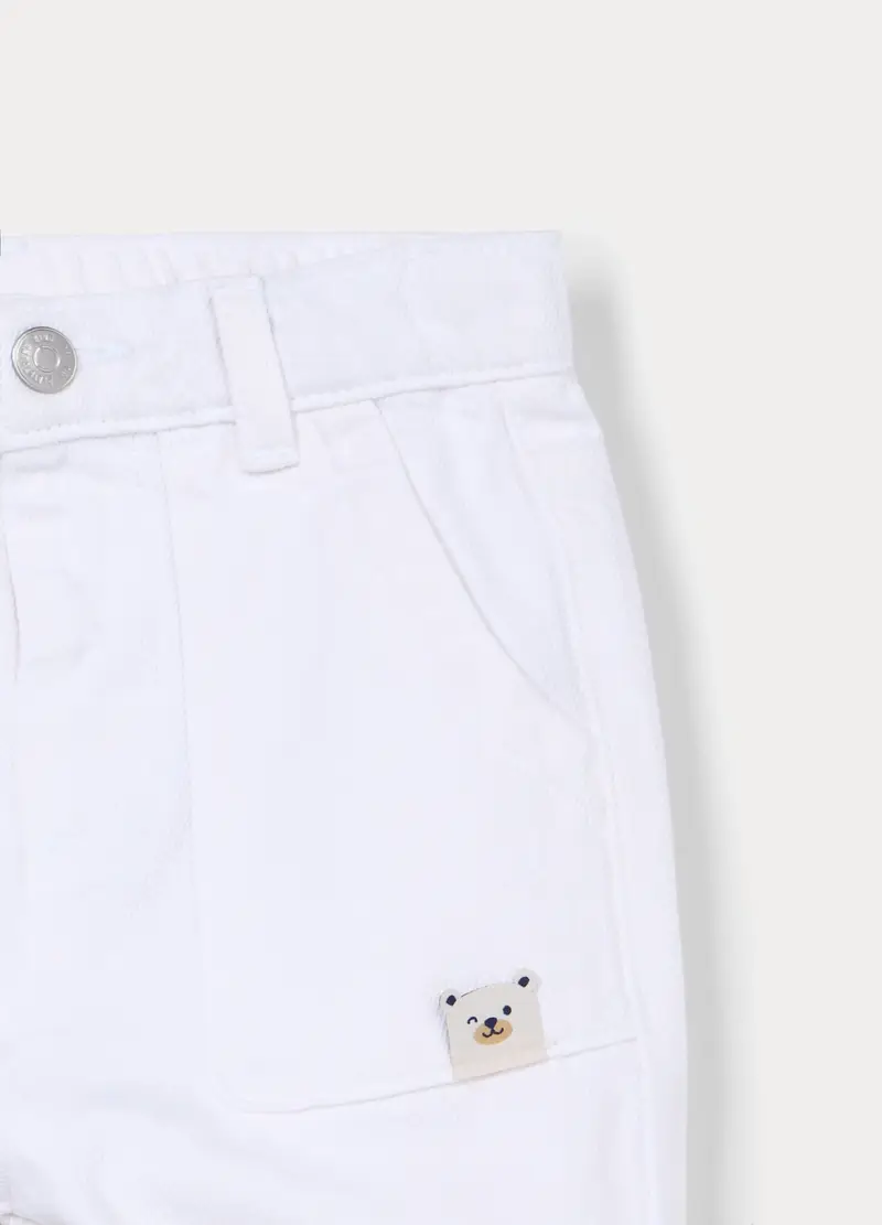 Pantaloni Regular Fit In Twill Di Puro Cotone Bimbo, Bambino, Bianco gesso miniatura 3
