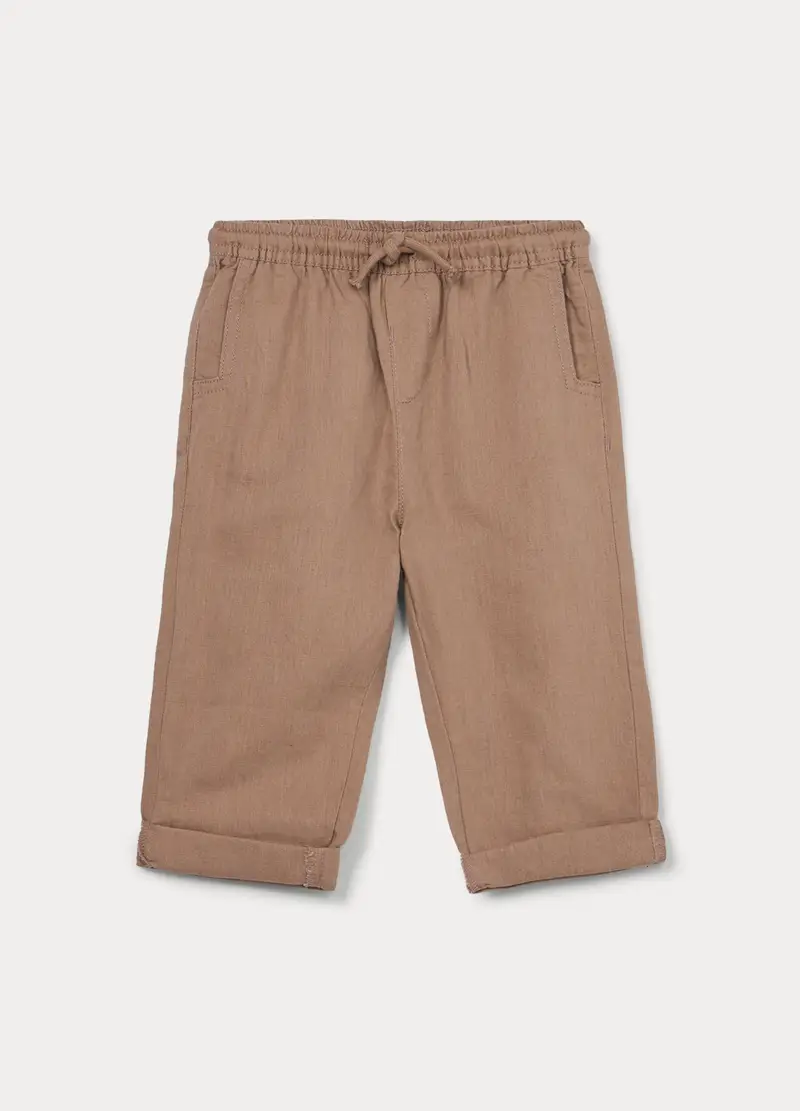 Pantaloni Regular Fit Misto Lino Bimbo, Bambino, Marrone chiaro