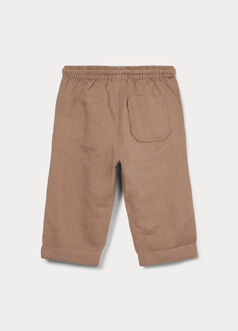 Pantaloni Regular Fit Misto Lino Bimbo, Bambino, Marrone chiaro miniatura 2