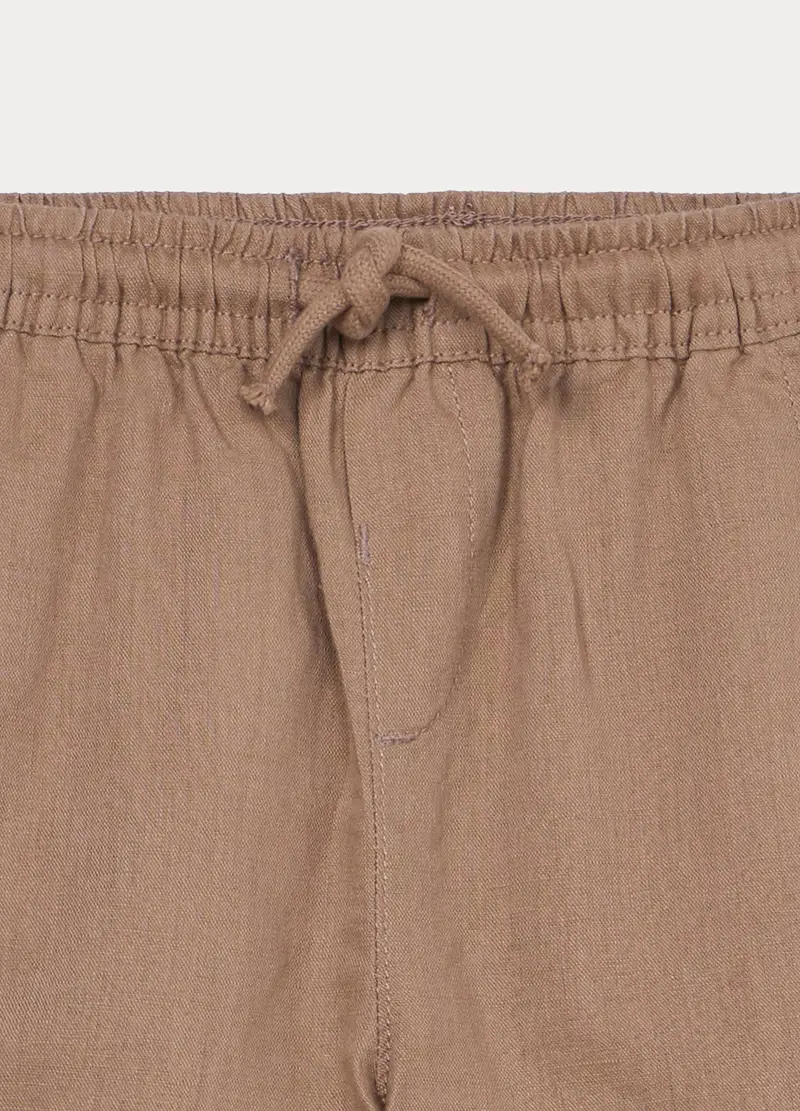 Pantaloni Regular Fit Misto Lino Bimbo, Bambino, Marrone chiaro miniatura 3