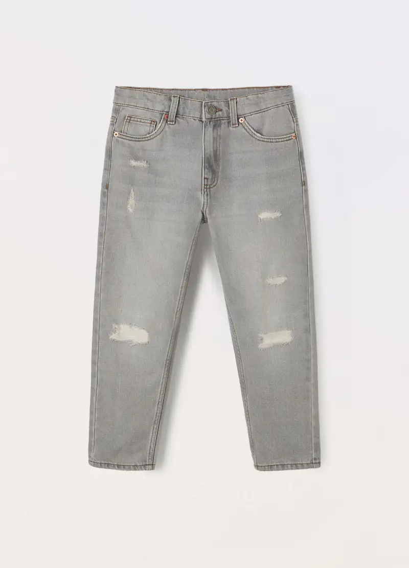 Blukids, Pantaloni Ripped In Denim Di Misto Cotone Ragazzo, Bambino, Grigio chiaro, Taglia: 9-10