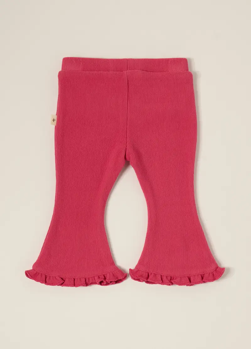 Pantaloni Rosa Elasticizzati Con Volant, Neonata, Rosa chiaro