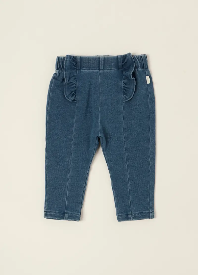 Pantaloni Slim Denim In Cotone Elasticizzato, Neonata, Blu