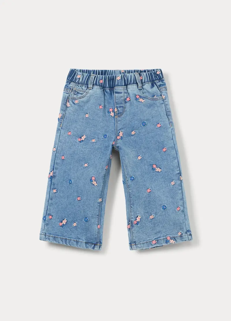 Pantaloni Straight Fit 5 Tasche In Stretch Denim Bimba, Bambina, Azzurro chiaro