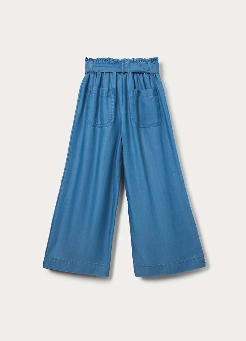 Pantaloni Straight Fit In Pura Lyocell Bambina, Blu denim miniatura 2