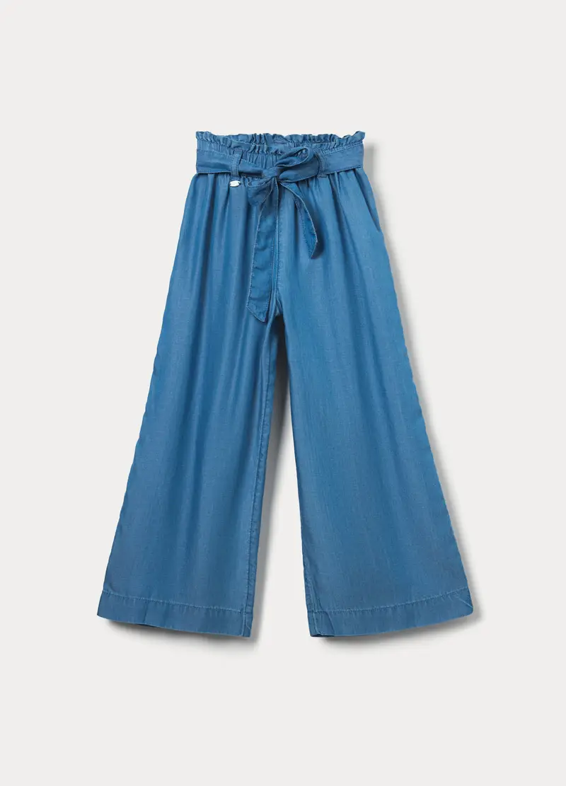 Pantaloni Straight Fit In Pura Lyocell Bambina, Blu denim