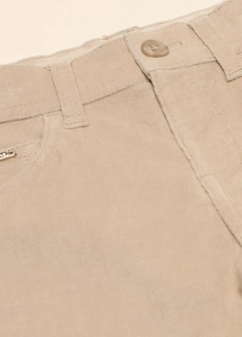 Pantaloni Velour Di Cotone Stretch, Neonata, Beige chiaro miniatura 2