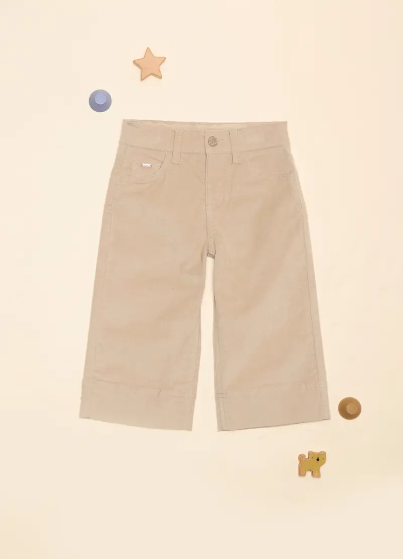 Pantaloni Velour Di Cotone Stretch, Neonata, Beige chiaro