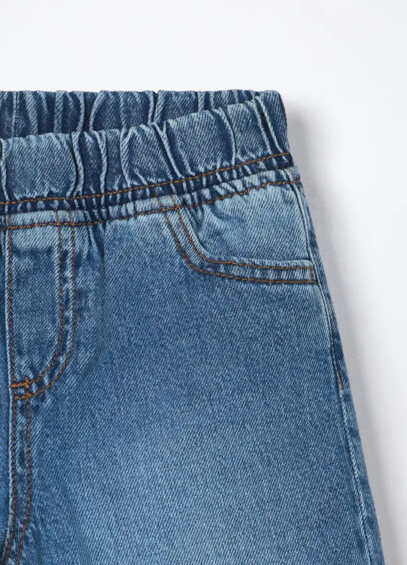 Pantaloni Wide Leg In Denim Di Puro Cotone Bambina, Blu denim miniatura 3