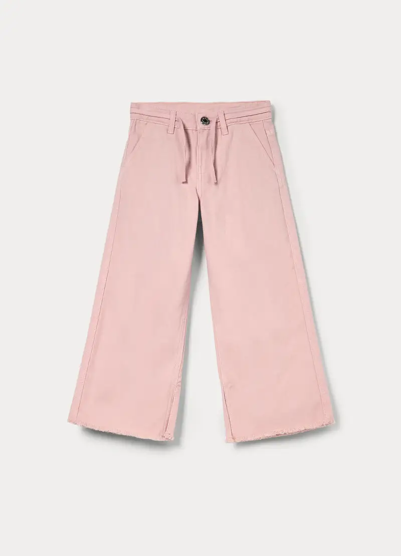Pantaloni Wide Leg In Denim Di Puro Cotone Bambina, Rosa pastello