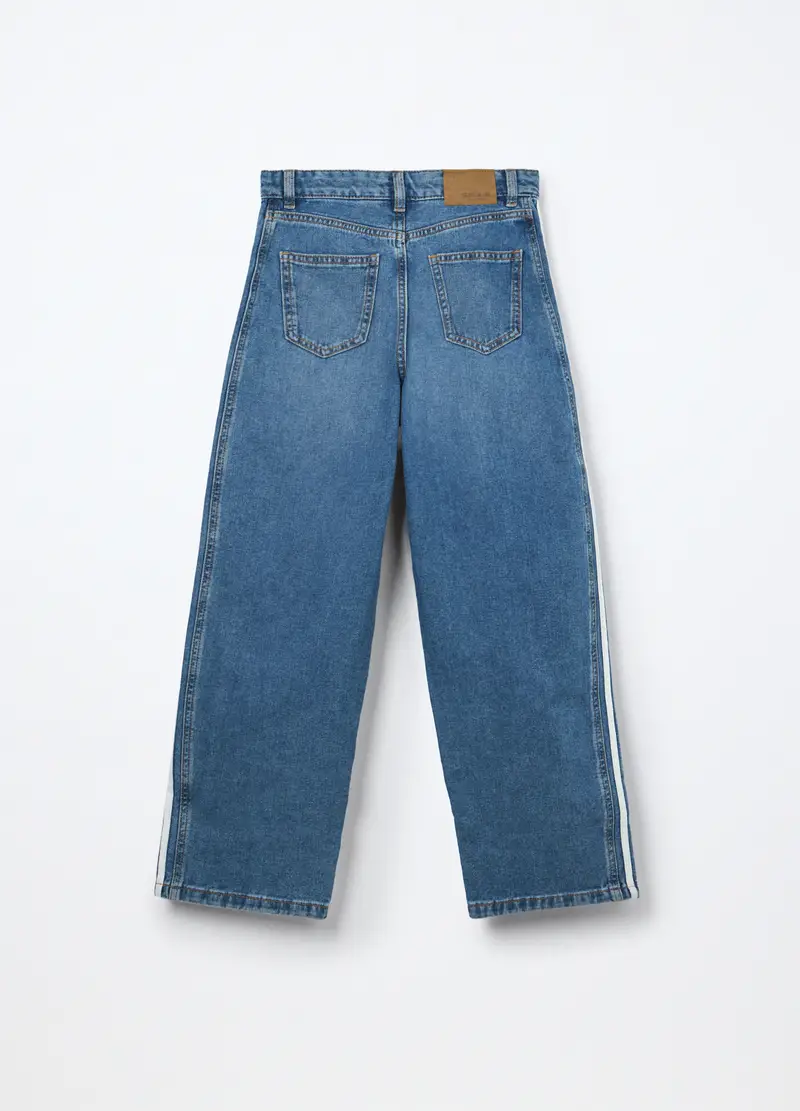 Pantaloni Wide Leg In Denim Di Puro Cotone Ragazza, Bambina, Azzurro chiaro miniatura 2