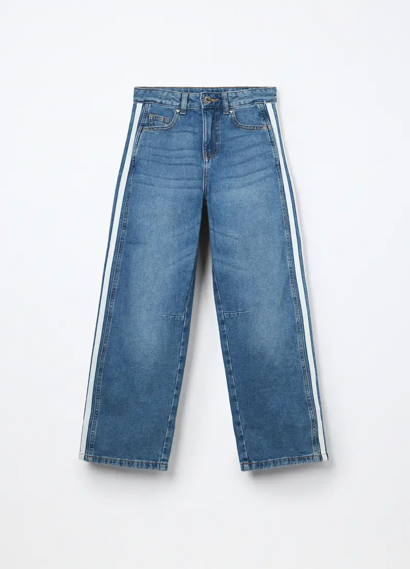 Pantaloni Wide Leg In Denim Di Puro Cotone Ragazza, Bambina, Azzurro chiaro