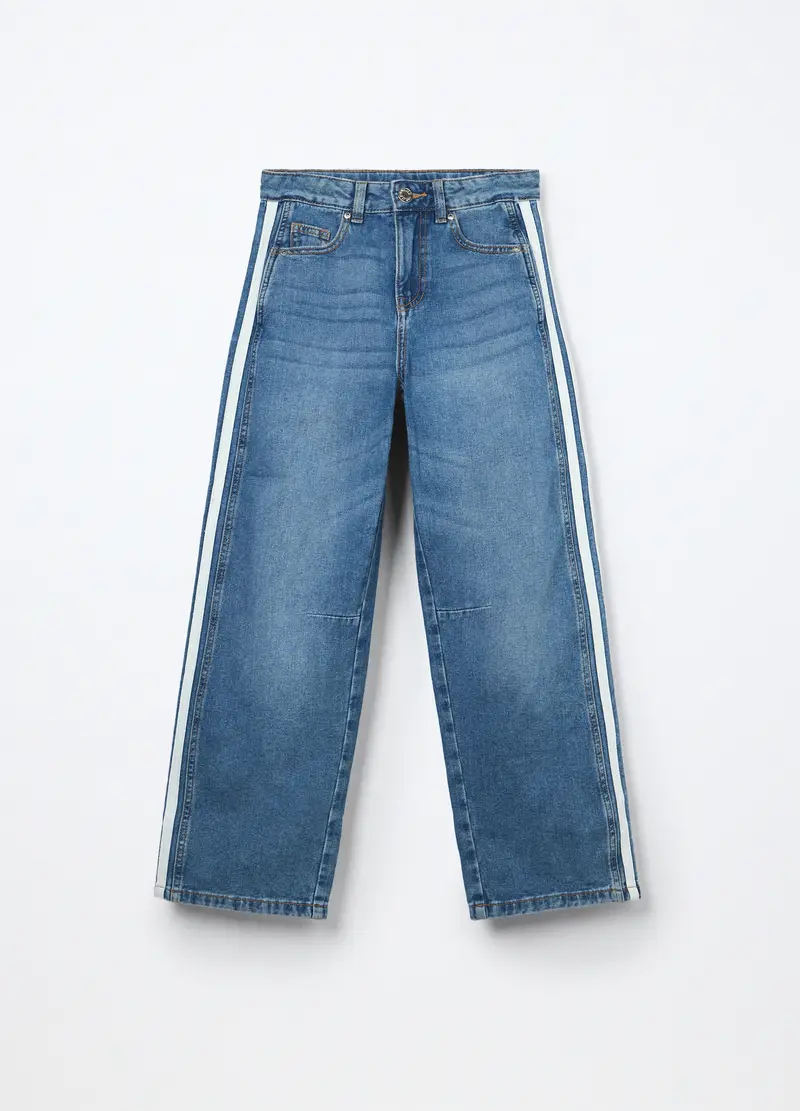 Pantaloni Wide Leg In Denim Di Puro Cotone Ragazza, Bambina, Azzurro chiaro