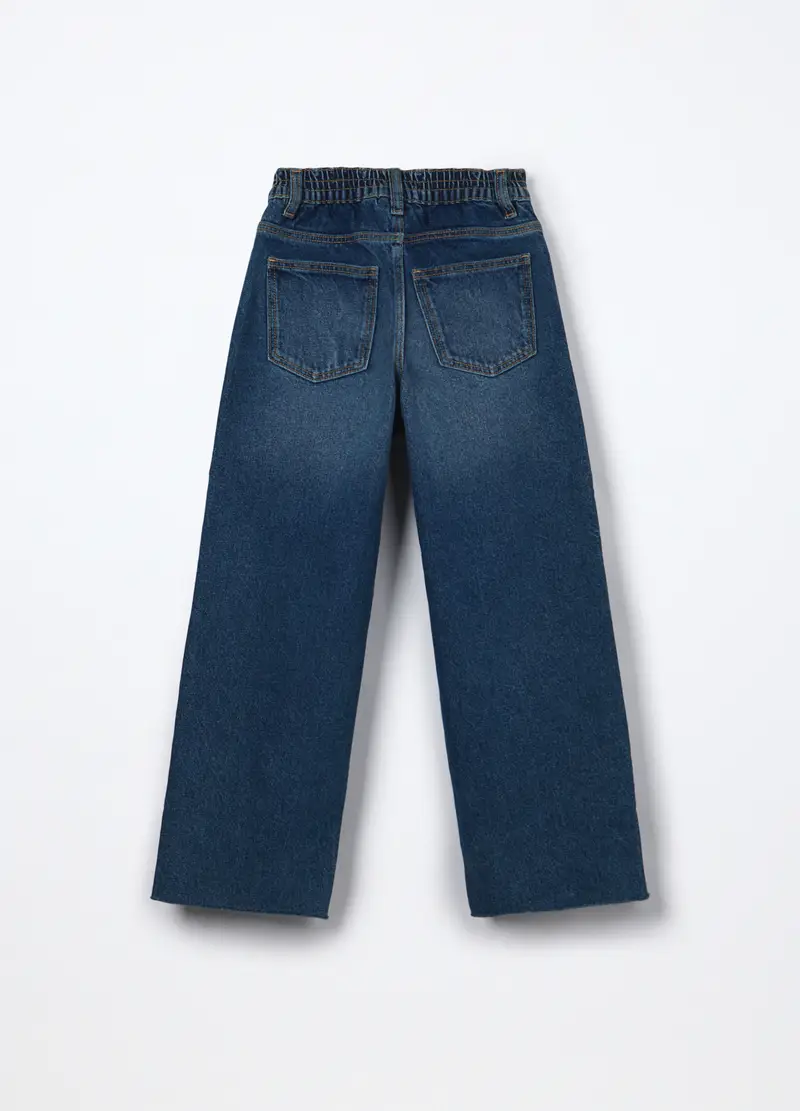 Pantaloni Wide Leg In Denim Di Puro Cotone Ragazza, Bambina, Blu Bluette miniatura 2