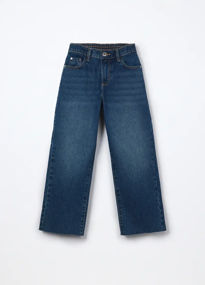 Pantaloni Wide Leg In Denim Di Puro Cotone Ragazza, Bambina, Blu Bluette