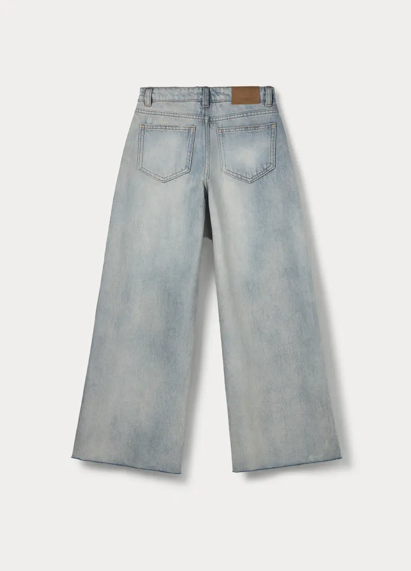 Pantaloni Wide Leg In Denim Di Puro Cotone Ragazza, Bambina, Blu chiaro miniatura 2