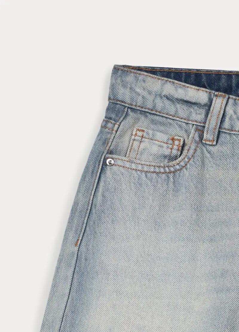 Pantaloni Wide Leg In Denim Di Puro Cotone Ragazza, Bambina, Blu chiaro miniatura 3