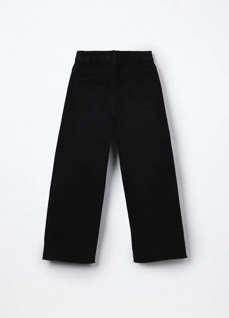 Pantaloni Wide Leg In Denim Di Puro Cotone Ragazza, Bambina, Nero miniatura 2